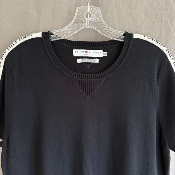Retro Tommy Hilfiger Short Sleeve Top Logo Tape Sweater Knit Y2K Blokette Sz XL - Picture 2 of 13
